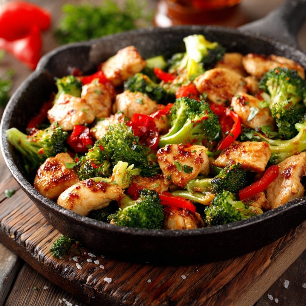 Kalorienarme Hähnchenpfanne Mit Brokkoli Und Paprika