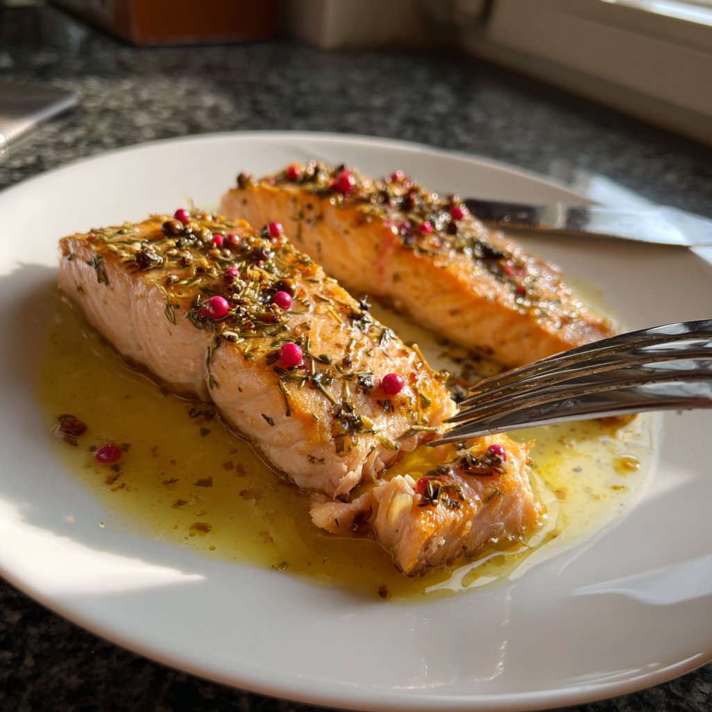 Lachs mit Rosenpfeffer und Butter