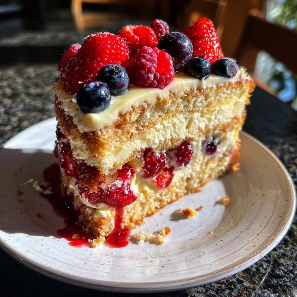 Blechkuchen mit Vanillepudding und Beeren